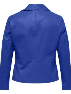 Veste perfecto Carnewmelisa Faux Leather bleue unie coupe droite col cranté