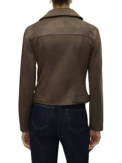 Veste perfecto chocolat unie avec une coupe droite et un col à revers