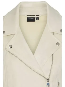 Veste perfecto écrue en suédine avec une coupe droite et un col cranté