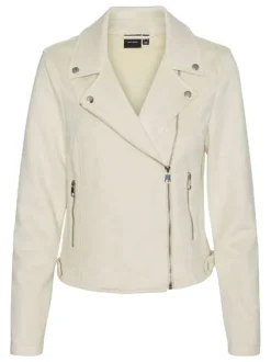 Veste perfecto écrue en suédine avec une coupe droite et un col cranté