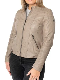 Veste perfecto en cuir de mouton écrue unie pourvue de poches zippées