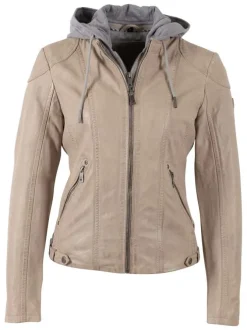 Veste perfecto en cuir de mouton écrue unie pourvue de poches zippées