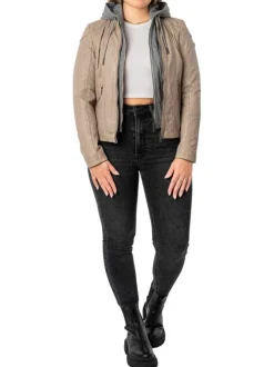 Veste perfecto en cuir de mouton écrue unie pourvue de poches zippées