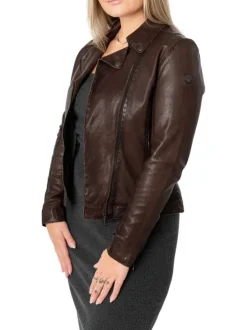 Veste perfecto en cuir de mouton marron unie pourvue d'une coupe ajustée