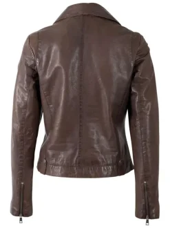Veste perfecto en cuir de mouton marron unie pourvue d'une coupe ajustée