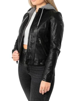 Veste perfecto en cuir de mouton noire unie pourvue de poches zippées
