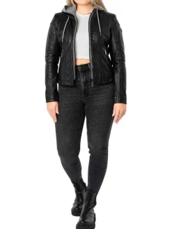 Veste perfecto en cuir de mouton noire unie pourvue de poches zippées