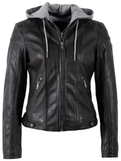 Veste perfecto en cuir de mouton noire unie pourvue de poches zippées
