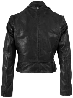 Veste perfecto en cuir de mouton noire unie pourvue d'une coupe ajustée