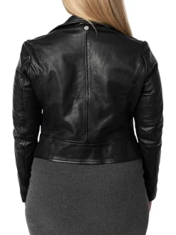 Veste perfecto en cuir de mouton noire unie pourvue d'une coupe ajustée