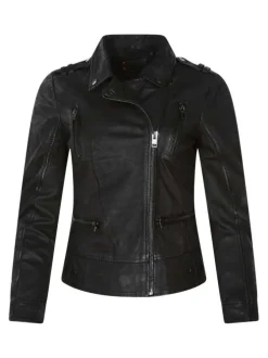 Veste perfecto en cuir noire unie avec une coupe slim fit et des poches zippées