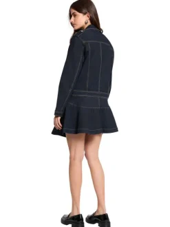 Veste perfecto indigo unie avec une coupe droite et un col à revers