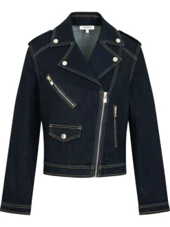 Veste perfecto indigo unie avec une coupe droite et un col à revers
