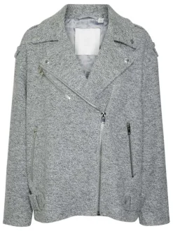 Veste perfecto longue en laine grise chinée à coupe droite et à col à revers