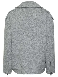 Veste perfecto longue en laine grise chinée à coupe droite et à col à revers