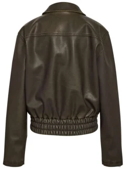 Veste perfecto marron unie à coupe droite, col à revers et à manches longues