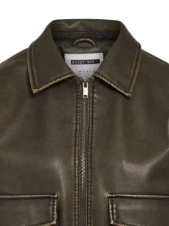 Veste perfecto marron unie à coupe droite, col à revers et à manches longues