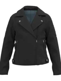 Veste perfecto Mina aspect suédine noire unie à coupe courte et col à revers zippé
