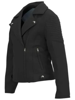 Veste perfecto Mina aspect suédine noire unie à coupe courte et col à revers zippé