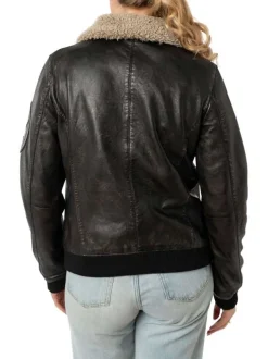 Veste perfecto noire en cuir de mouton avec une coupe bombers et col à rabats