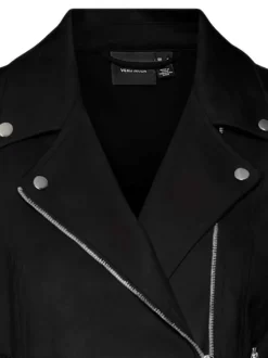 Veste perfecto noire en suédine avec une coupe droite et un col cranté