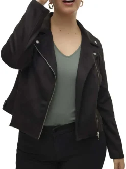 Veste perfecto noire unie avec une coupe ajustée et un col cranté