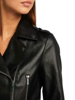 Veste perfecto noire unie avec une coupe droite et des poches