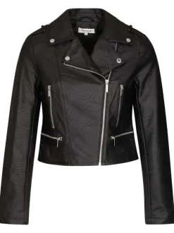 Veste perfecto noire unie avec une coupe droite et des poches