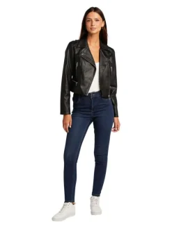 Veste perfecto noire unie avec une coupe droite et des poches