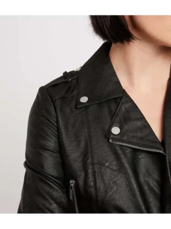 Veste perfecto noire unie avec une coupe droite et des poches