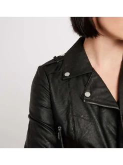 Veste perfecto noire unie avec une coupe droite et des poches