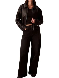 Veste perfecto noire unie avec une coupe droite et un col à revers