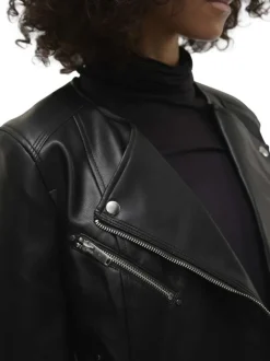 Veste perfecto noire unie à coupe droite avec multiples poches