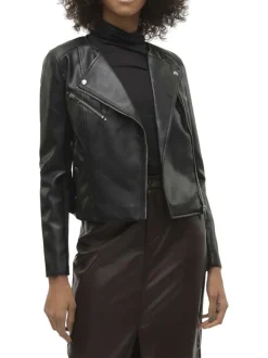 Veste perfecto noire unie à coupe droite avec multiples poches