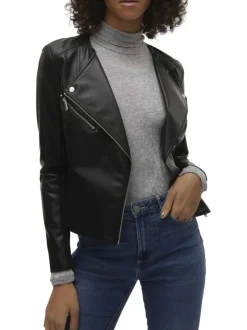 Veste perfecto noire unie à coupe droite avec multiples poches