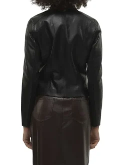 Veste perfecto noire unie à coupe droite avec multiples poches