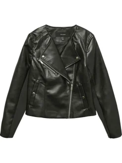 Veste perfecto noire unie à coupe droite avec multiples poches