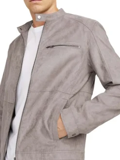 Veste perfecto taupe à coupe ajustée pourvue d'un col officier à pression