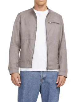 Veste perfecto taupe à coupe ajustée pourvue d'un col officier à pression