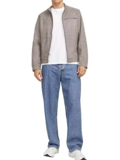 Veste perfecto taupe à coupe ajustée pourvue d'un col officier à pression