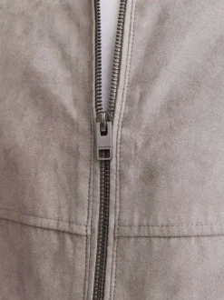 Veste perfecto taupe à coupe ajustée pourvue d'un col officier à pression
