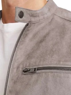 Veste perfecto taupe à coupe ajustée pourvue d'un col officier à pression