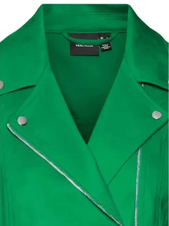 Veste perfecto verte en suédine avec une coupe droite et un col cranté