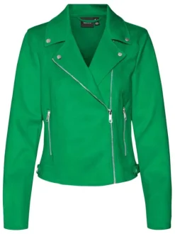 Veste perfecto verte en suédine avec une coupe droite et un col cranté