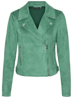 Veste perfecto verte unie à coupe ajustée avec un col motard et manches longues