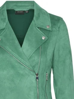 Veste perfecto verte unie à coupe ajustée avec un col motard et manches longues