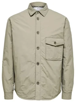 Veste sable unie avec une coupe droite col français et à manches longues