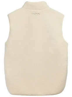 Veste sans manches écrue unie zippée en sherpa avec un col montant