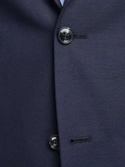 Veste Solaris marine uni à coupe slim, col à revers et à manches longues