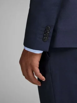 Veste Solaris marine uni à coupe slim, col à revers et à manches longues